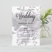 Eleganter Pflaumen und Grau mit Hochzeit von Blume Einladung (Stehend Vorderseite)
