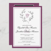 Eleganter Pflaumencode Monogram QR Code Wreath Einladung (Vorne/Hinten)