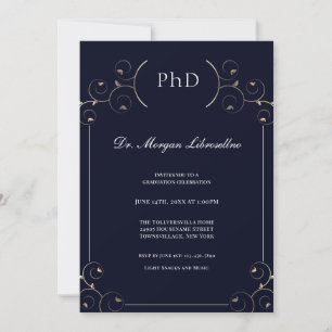 Eleganter PhD Gold Blue Abschluss Einladung