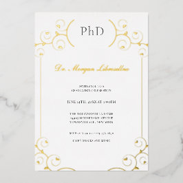 Eleganter PhD Gold Gray White Graduation Party Foi Folieneinladung