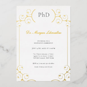 Eleganter PhD Gold Gray White Graduation Party Foi Folieneinladung