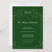 Eleganter PhD Gold Green Abschluss Einladung (Vorderseite)