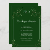Eleganter PhD Gold Green Abschluss Einladung (Vorne/Hinten)