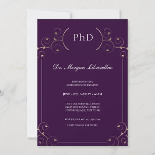 Eleganter PhD Gold Lila Abschluss Einladung