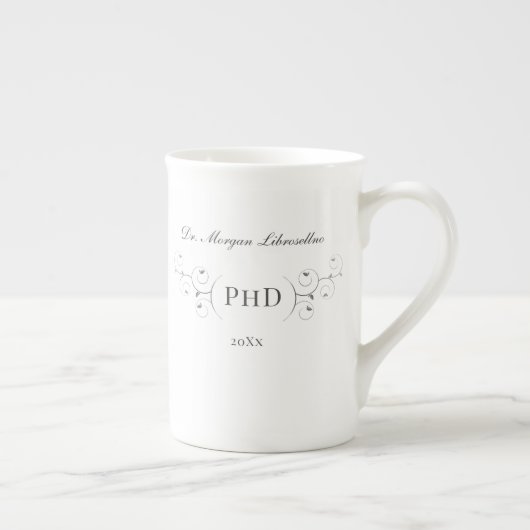 Eleganter PhD Gray Gold Abschluss Porzellantasse (Rechts)