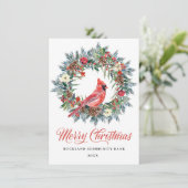 Eleganter Pine Christmas Wreath Kardinal Feiertagskarte (Stehend Vorderseite)