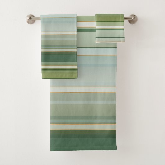 Eleganter Pine Green Blasstürkis gestreift Badhandtuch Set (Insitu)