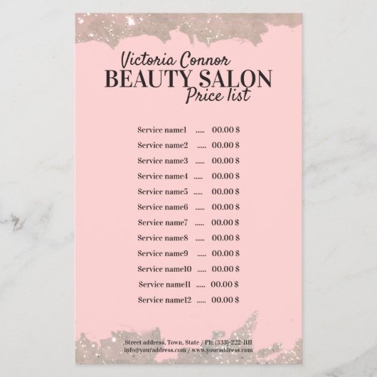 Eleganter Pink Beauty Salon Preisliste Flyer (Vorne)