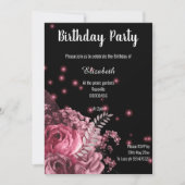 ELEGANTER PINK BLACK FLORAL GEBURTSTAG EINLADUNG (Vorderseite)