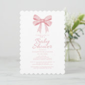 Eleganter Pink Bow Baby Shower Girly Gingham Karo Einladung (Stehend Vorderseite)