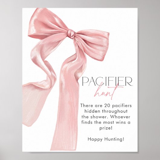 Eleganter Pink Bow Baby Shower Schnuller Hunt Poster (Vorne)