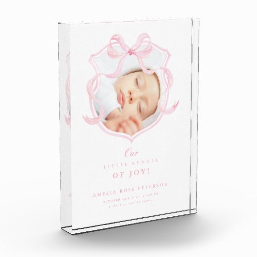 Eleganter Pink Bow Foto Baby Girl Acrylic Block (Links)