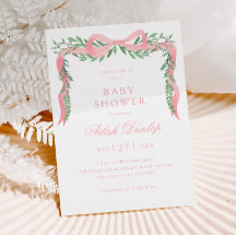 Eleganter Pink Bow mit Greenery Girl Baby Shower