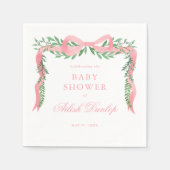 Eleganter Pink Bow mit Greenery Girl Baby Shower Serviette (Vorderseite)