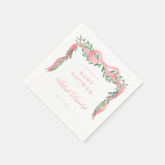 Eleganter Pink Bow mit Greenery Girl Baby Shower Serviette (Ecke)
