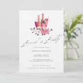 Eleganter Pink Calligraphy Brunch Bubbly Bridal Einladung (Stehend Vorderseite)