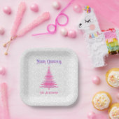 Eleganter Pink Christmas Tree Individuelle Name Pappteller (Party)
