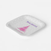 Eleganter Pink Christmas Tree Individuelle Name Pappteller (Gewinkelt)
