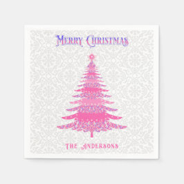 Eleganter Pink Christmas Tree Individuelle Name Serviette