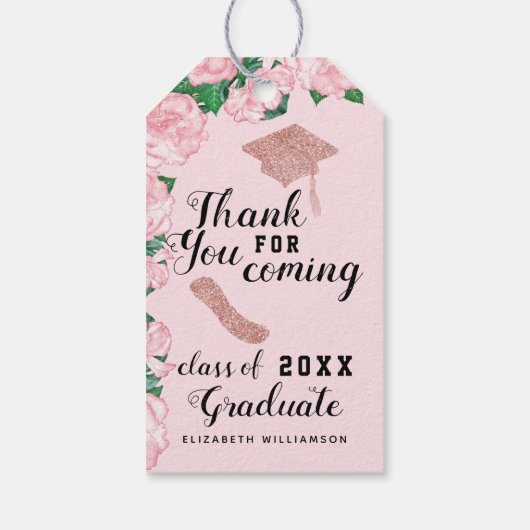 Eleganter Pink Floral Abschluss Vielen Dank Geschenkanhänger (Rückseite)