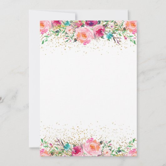 Eleganter Pink Floral Gold Glitzer Bunny Baby Show Einladung (Rückseite)