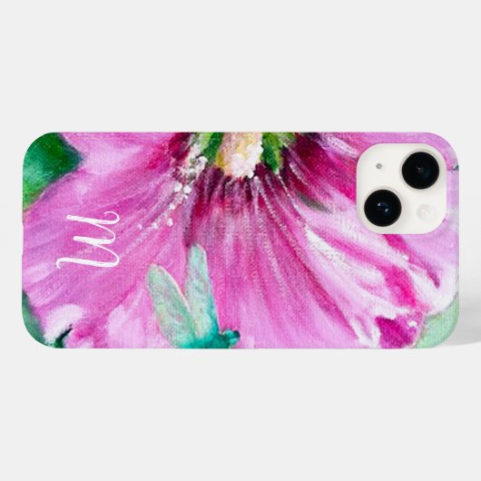 Eleganter Pink Floral Monogram Case-Mate iPhone Ca Hülle (Rückseite (Horizontal))