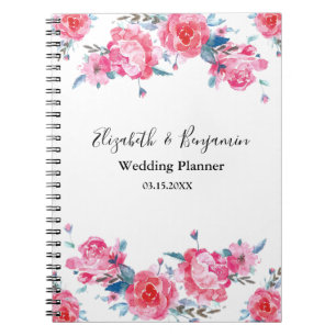 Eleganter Pink Floral Watercolor Hochzeitsplaner Notizblock