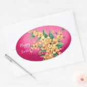 ELEGANTER PINK FUCHSIA EASTER EGG UND GELBE BLUMEN OVALER AUFKLEBER (Umschlag)
