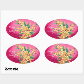 ELEGANTER PINK FUCHSIA EASTER EGG UND GELBE BLUMEN OVALER AUFKLEBER (Blatt)