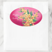 ELEGANTER PINK FUCHSIA EASTER EGG UND GELBE BLUMEN OVALER AUFKLEBER (Tasche)