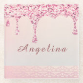 Eleganter Pink Glam Glitzer Tropfen Glasuntersetzer (Vorderseite)