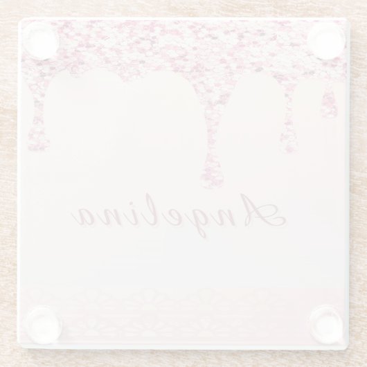 Eleganter Pink Glam Glitzer Tropfen Glasuntersetzer (Rückseite)