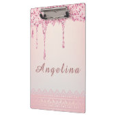 Eleganter Pink Glam Glitzer Tropfen Klemmbrett (Links)