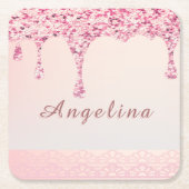 Eleganter Pink Glam Glitzer Tropfen Rechteckiger Pappuntersetzer (Vorderseite)