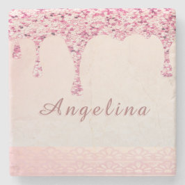 Eleganter Pink Glam Glitzer Tropfen Steinuntersetzer