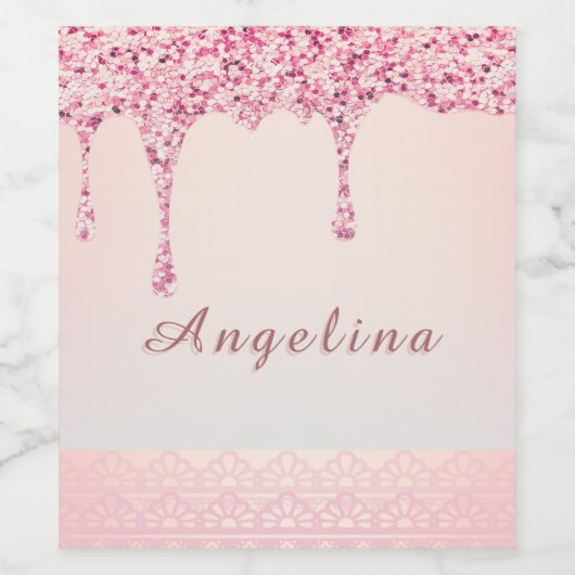 Eleganter Pink Glam Glitzer Tropfen Weinetikett (Einzelnes Label)