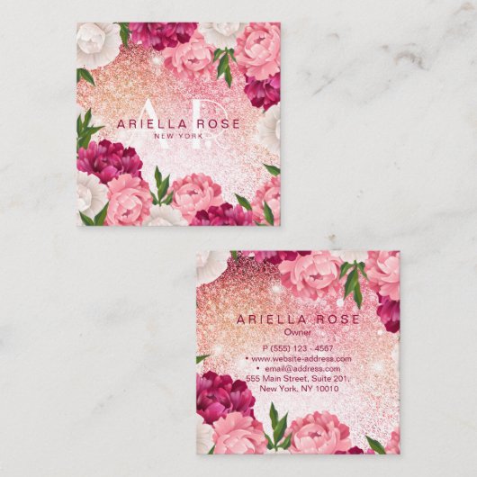 Eleganter Pink-Glitzer Quadratische Visitenkarte (Vorne/Hinten)