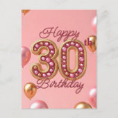 Eleganter Pink & Gold 30. Geburtstag Meilenstein Postkarte (Vorderseite)