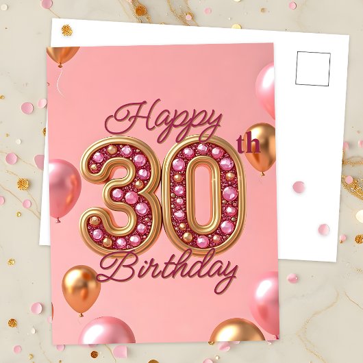 Eleganter Pink & Gold 30. Geburtstag Meilenstein Postkarte