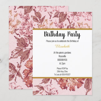 ELEGANTER PINK GOLD FLORAL GEBURTSTAG EINLADUNG