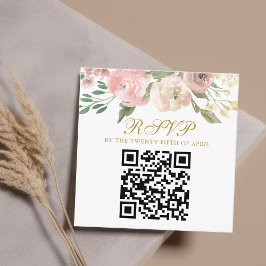 Eleganter Pink Gold Floral Wedding QR Code UAWG Begleitkarte