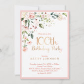 Eleganter Pink & Gold Floral Weibchen 100. Geburts Einladung (Vorderseite)