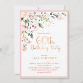 Eleganter Pink & Gold Floral Weibchen zum 60. Gebu Einladung (Vorderseite)