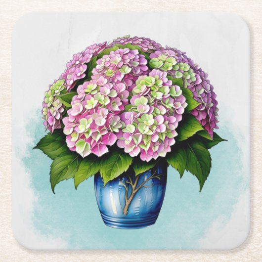 Eleganter Pink Hydrangea Blume Paper Untersetzer (Vorderseite)