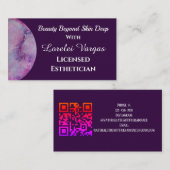 Eleganter Pink Lila Watercolor Östhetician & QR Visitenkarte (Vorne/Hinten)