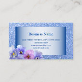 Eleganter Pink Lilac Pansy Floral Blue Glitzer Visitenkarte (Rückseite)