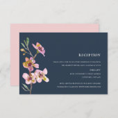 ELEGANTER PINK NAVY CHERRY BLOSSOM FLORAL EMPFANG BEGLEITKARTE (Vorne/Hinten)