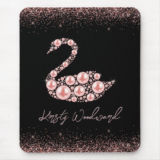 Eleganter Pink Pearl Swan auf schwarzem Hintergrun Mousepad (Vorne)