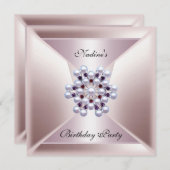 Eleganter Pink Pearl White Jewel Geburtstag Einladung (Vorne/Hinten)