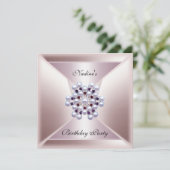 Eleganter Pink Pearl White Jewel Geburtstag Einladung (Stehend Vorderseite)